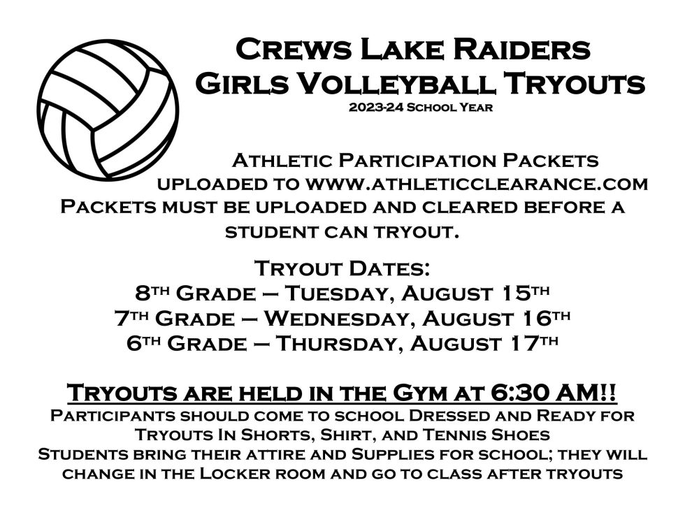 Volleyball Tryouts Crews Lake Middle School