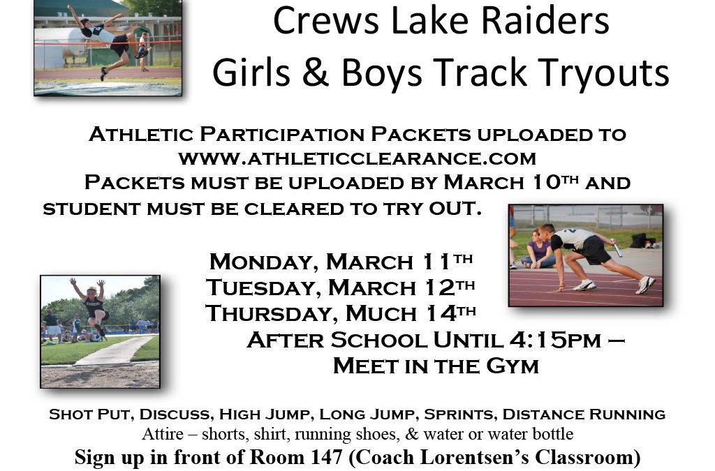 Crews Lake Raiders Girls & Boys Track Tryouts